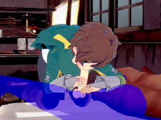 Konosuba yaoi - kazuma suhuvõtmine koos sperma sisse tema suu - jaapani aasia manga anime mäng x kõlblik klamber gei