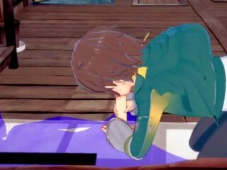 Konosuba yaoi - kazuma výstřik s připojenými opčními v jeho ústa - japonská asijské manža anime hra x jmenovitý klip homosexuální