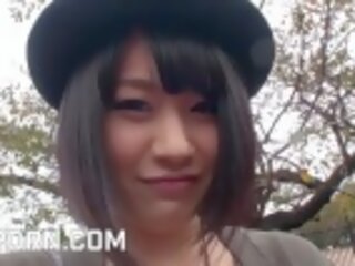 Hot japanese teenager +18 use adult clip toys in a park on Tokyo